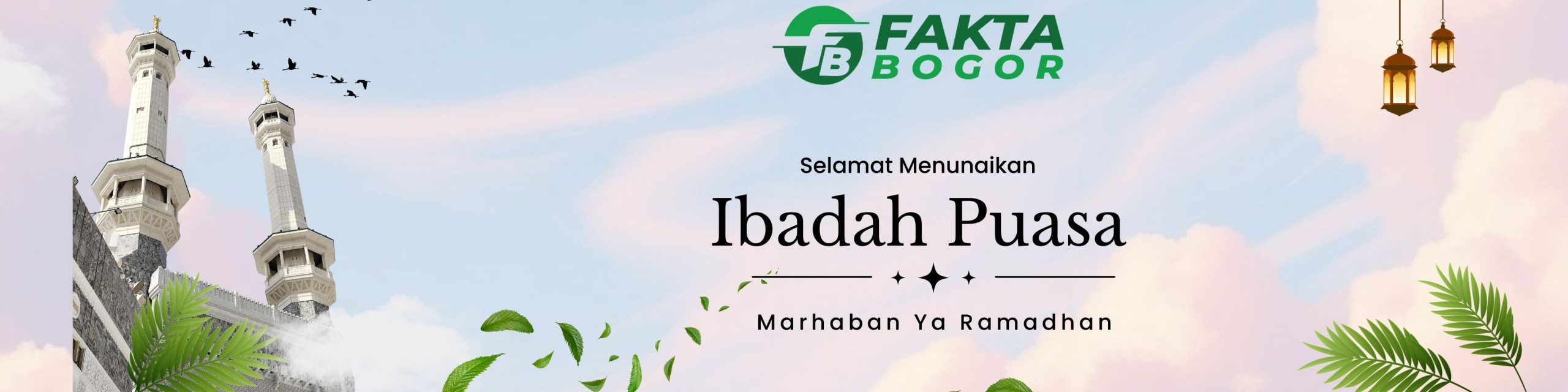 Biru dan Hijau Tradisional Ramadhan Spanduk (100 x 25 cm)